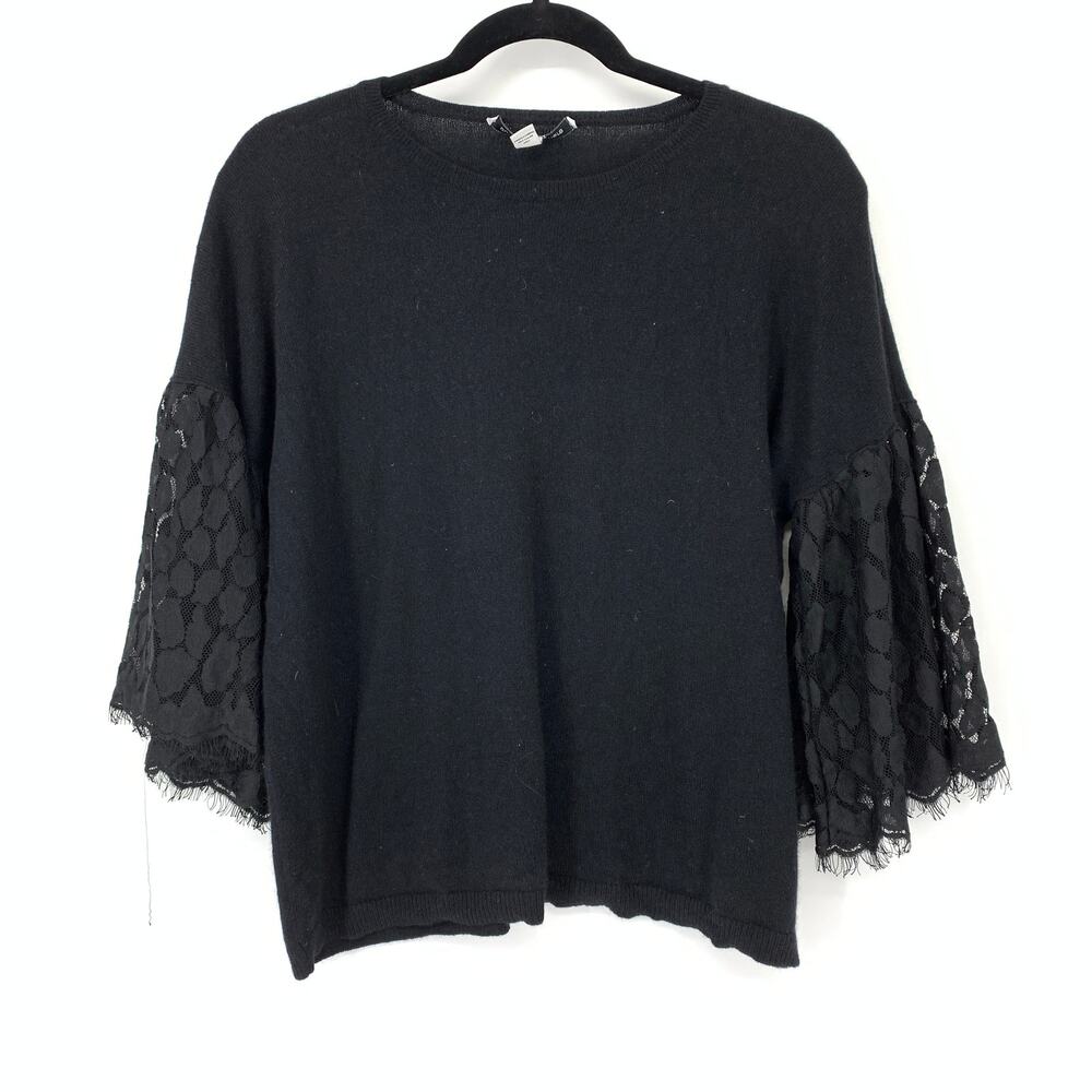 Autumn Cashmere Sweater Women's Size Small 3/4 Lace Bell Sleeves Solid Black